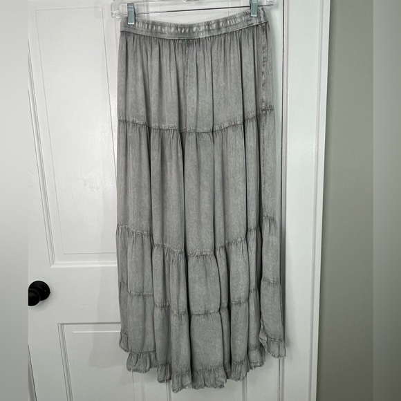 Anandas Boho Tiered Wide Leg Palazzo Pants Size M Grey Festival Beachy Pull On - Picture 8 of 13